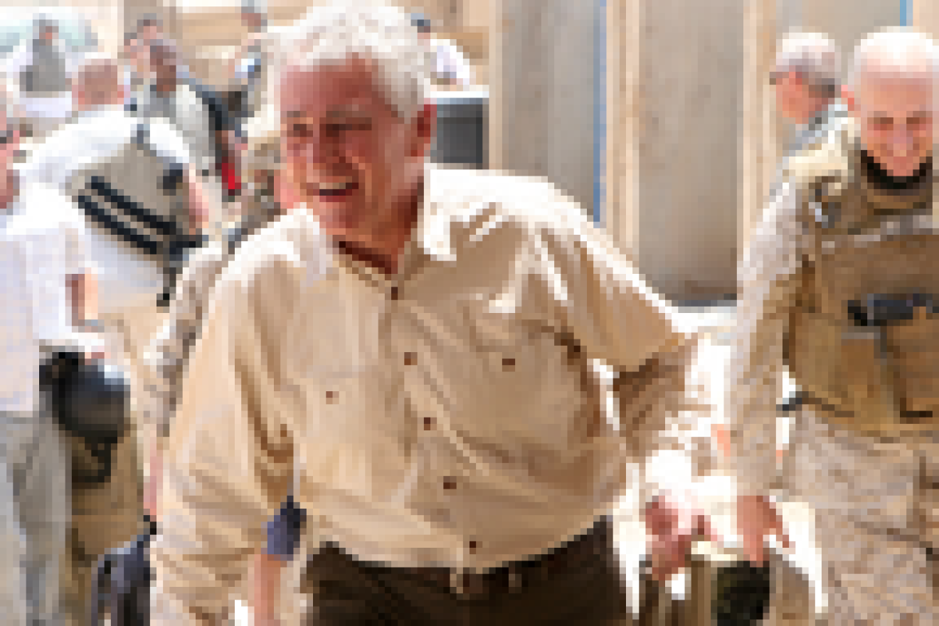Click photo to download. Caption: Chuck Hagel in Iraq. Credit: Lance Cpl. Casey Jones.