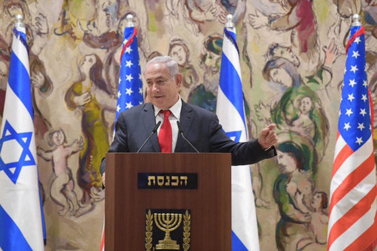 In June, Prime Minister Benjamin Netanyahu addresses a joint Knesset-Congress event for the 50th anniversary of Jerusalem’s reunification. Credit: Amos Ben-Gershom/GPO.