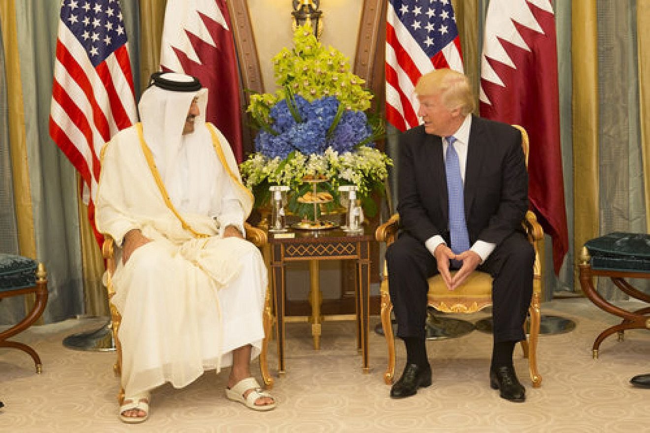U.S. President Donald Trump (right) meets with the Emir of Qatar Sheikh Tamim bin Hamad Al Thani in Saudi Arabia, on May 21, 2017. Yet June 6, Trump took to Twitter to blast Qatar’s financial support for terrorism. Credit: Shealah Craighead/White House.