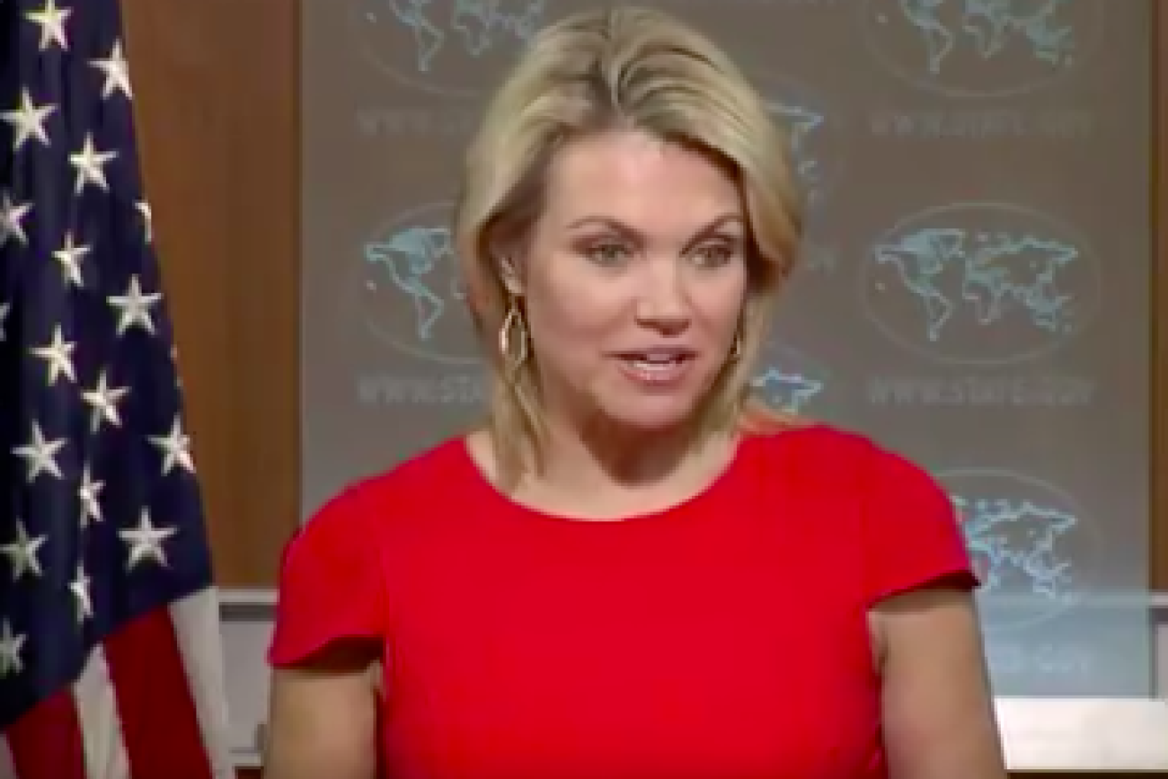 A screenshot of State Department spokeswoman Heather Nauert at the Aug. 24 briefing. Credit: U.S. State Dept. via Flickr.