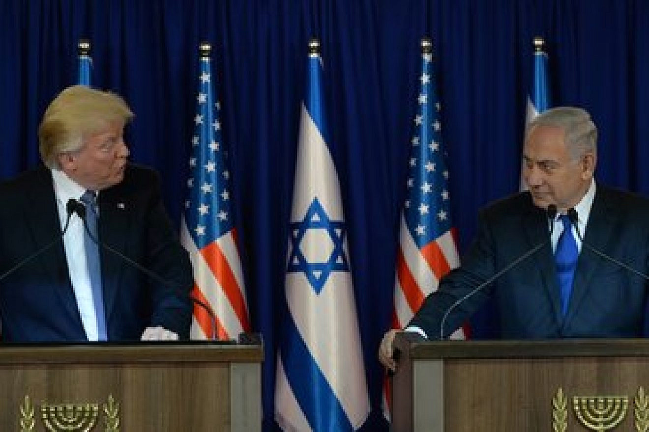 President Donald Trump (left) and Prime Minister Benjamin Netanyahu make joint remarks in Jerusalem, May 22, 2017. Credit: Haim Zach/GPO.