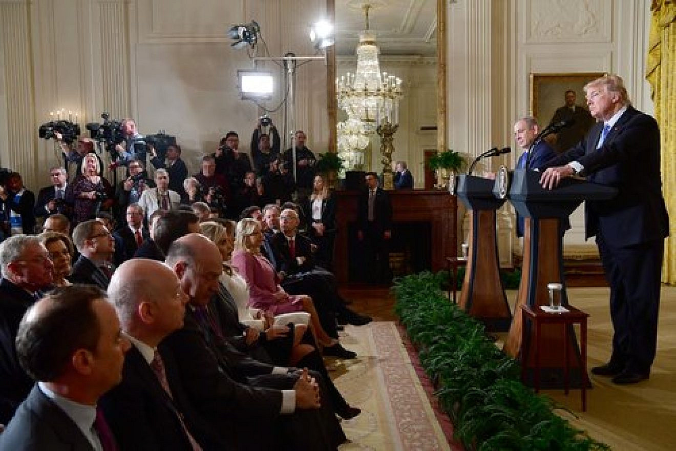 Prime Minister Benjamin Netanyahu and President Donald Trump hold a joint press conference at the White House Feb. 15. Credit: Avi Ohayon/GPO.