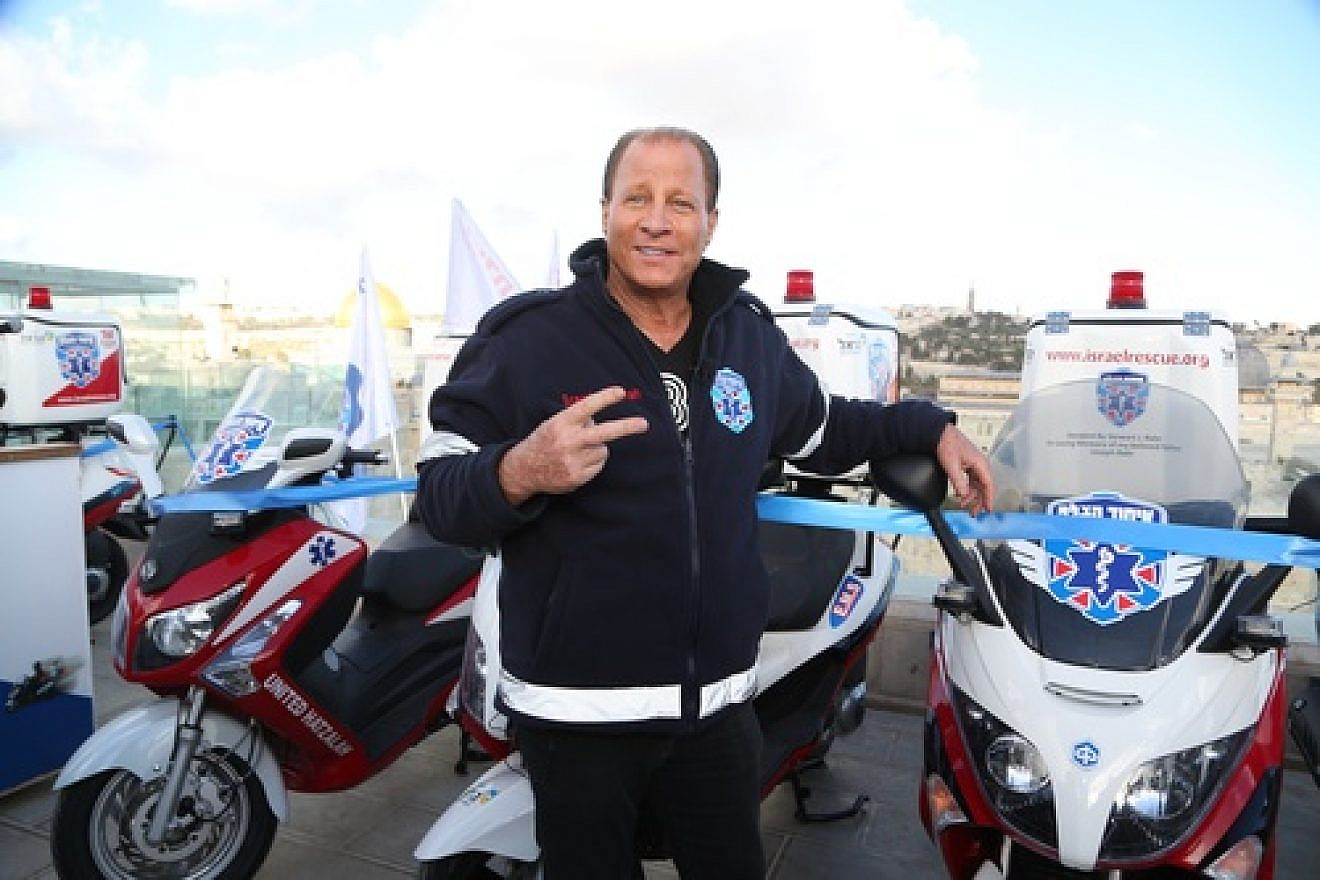 Click photo to download. Caption: Billionaire and philanthropist Stewart Rahr pictured with ambucycles at a Jan. 28 event in Jerusalem that marked his donation of 50 ambucycles, worth a total of $1.3 million, to United Hatzalah. Credit: United Hatzalah.