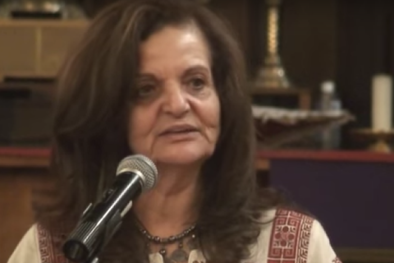 Convicted Palestinian terrorist Rasmea Odeh speaks in March 2016. Credit: YouTube screenshot.