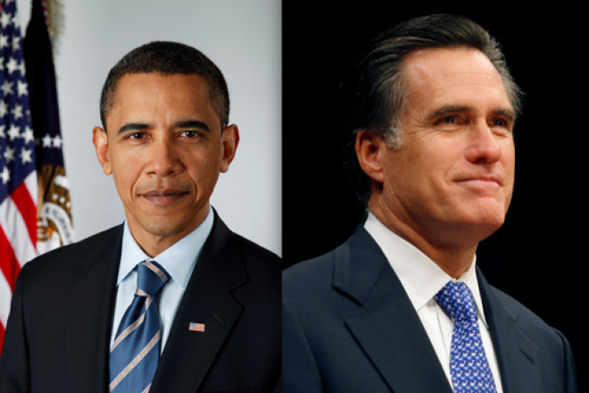 Click photo to download. Caption: Barack Obama and Mitt Romney. Credit: White House and Gage Skidmore.