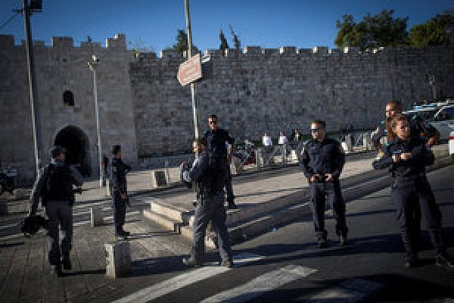 Israeli security forces at the scene of a stabbing attack at Herod's Gate in Jerusalem on Sept. 19. A Palestinian stabbed two policemen before being shot by police. Credit: Yotan Sindel/Flash90.