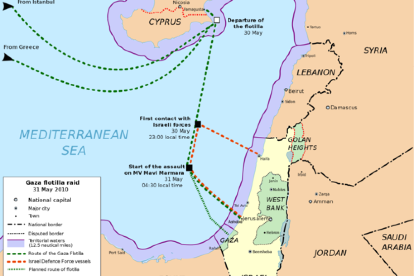 Caption: Mapping out the Gaza “Freedom Flotilla” incident of Mat 31, 2010. Credit: PD.