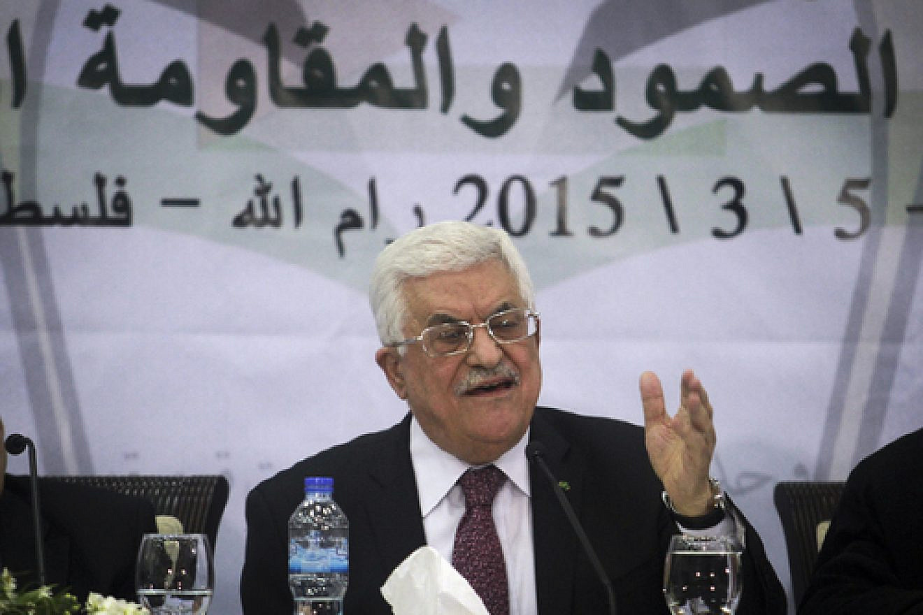 On March 4, 2015, Palestinian Authority leader Mahmoud Abbas speaks during a meeting of the Central Council of the Palestinian Liberation Organization at Abbas's office in the West Bank city of Ramallah. Credit: STR/Flash90.