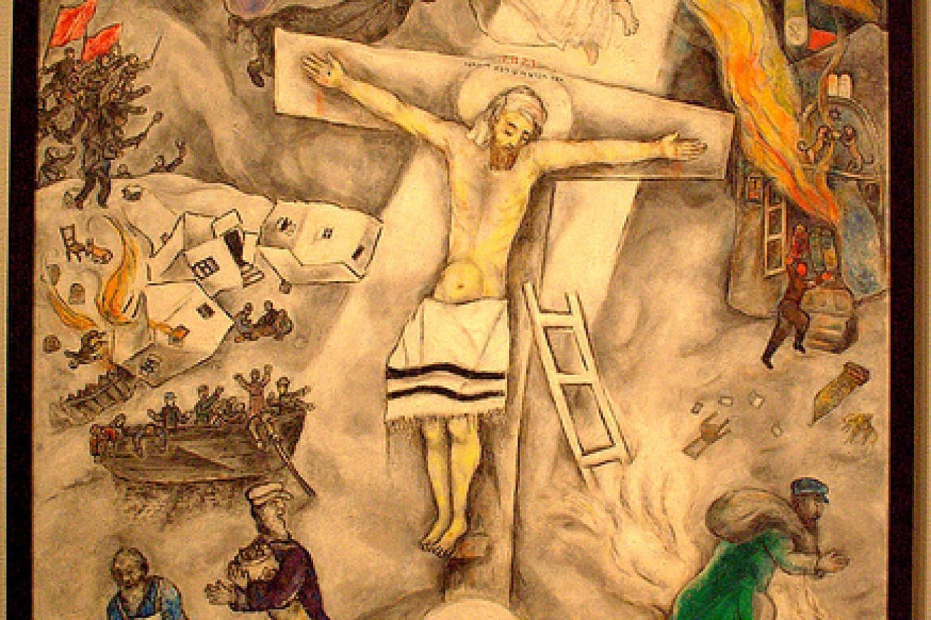 March Chagall's "White Crucifixion" depicted Jesus' crucifixion with strong Jewish imagery, thereby tying the holidays of Passover and Easter even closer together. Note: This is a screen grab, not the hi-res image. The original image belongs to the Art Institute of Chicago.