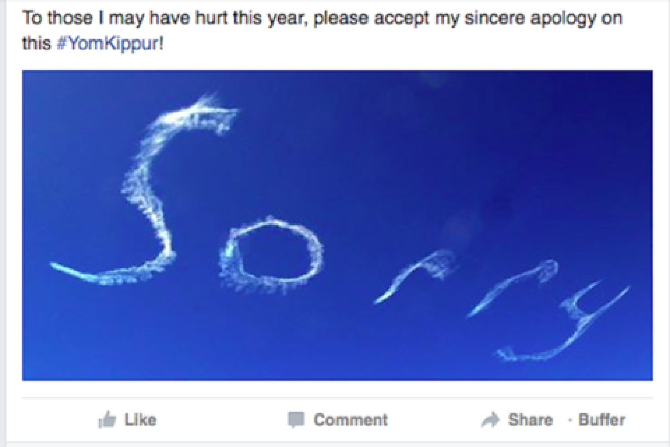 A public apology for Yom Kippur on Facebook. Credit: Photo by Butupa via Flickr.com; illustration by JNS.org.