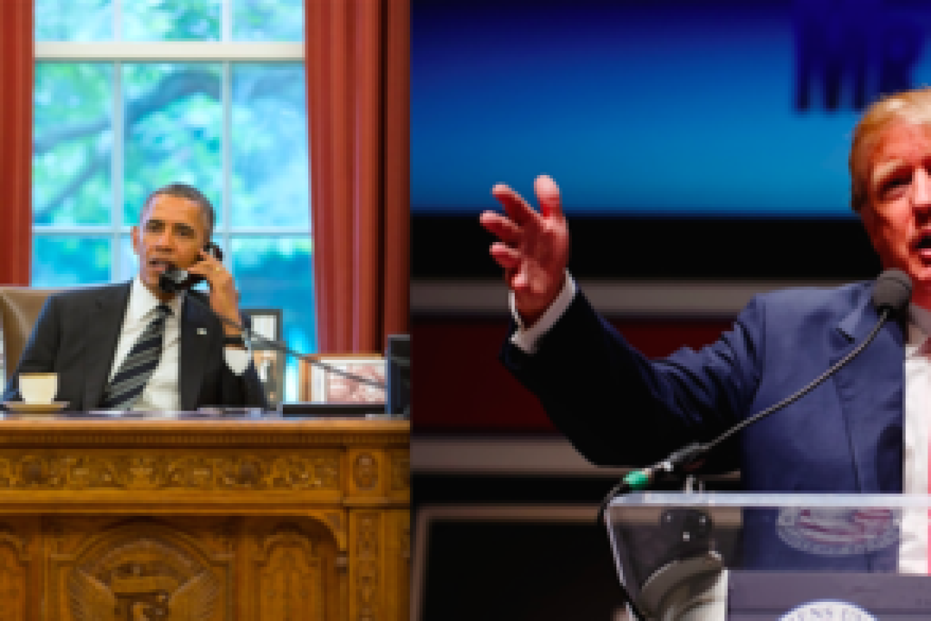 Click photo to download. Caption: Barack Obama and Donald Trump. Credit: Pete Souza/White House and Michael Vadon via Wikimedia Commons.