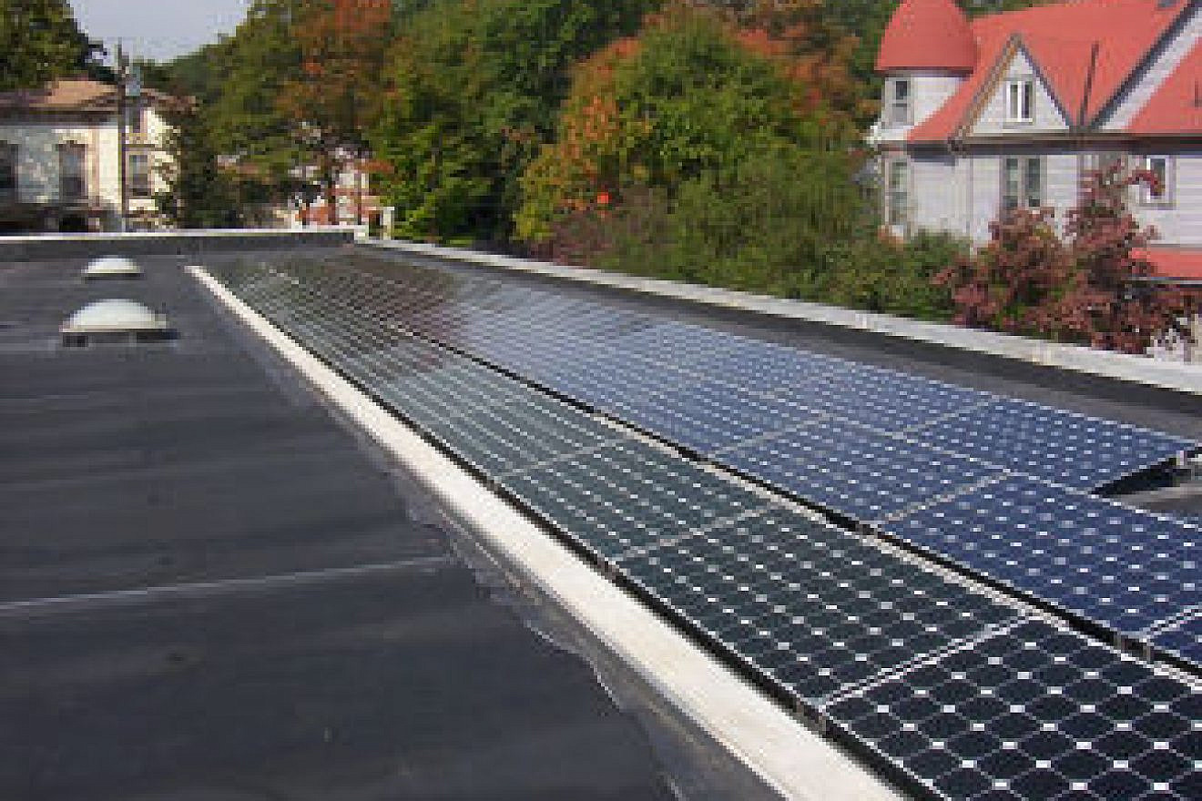 Beth El-Kesser Israel in New Haven, Conn., has a grid-tiled photovoltaic array on its synagogue roof due to the work of Rabbi Jon-Jay Tilsen and his son, Tzvi, for Tzvi's bar mitzvah project. Credit: Beth El-Kesser Israel.