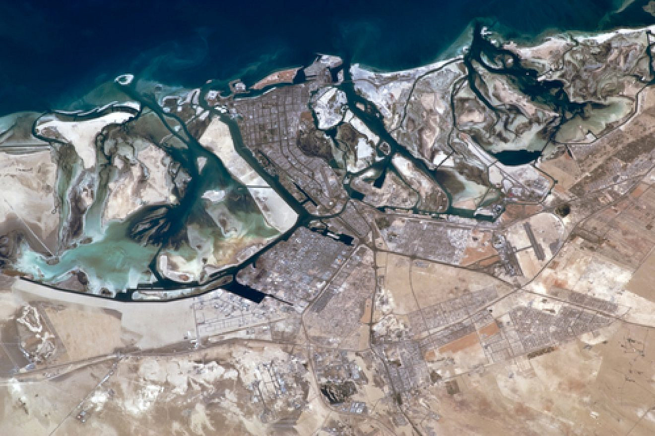 An aerial view of Abu Dhabi, capital of the United Arab Emirates. Credit: NASA.