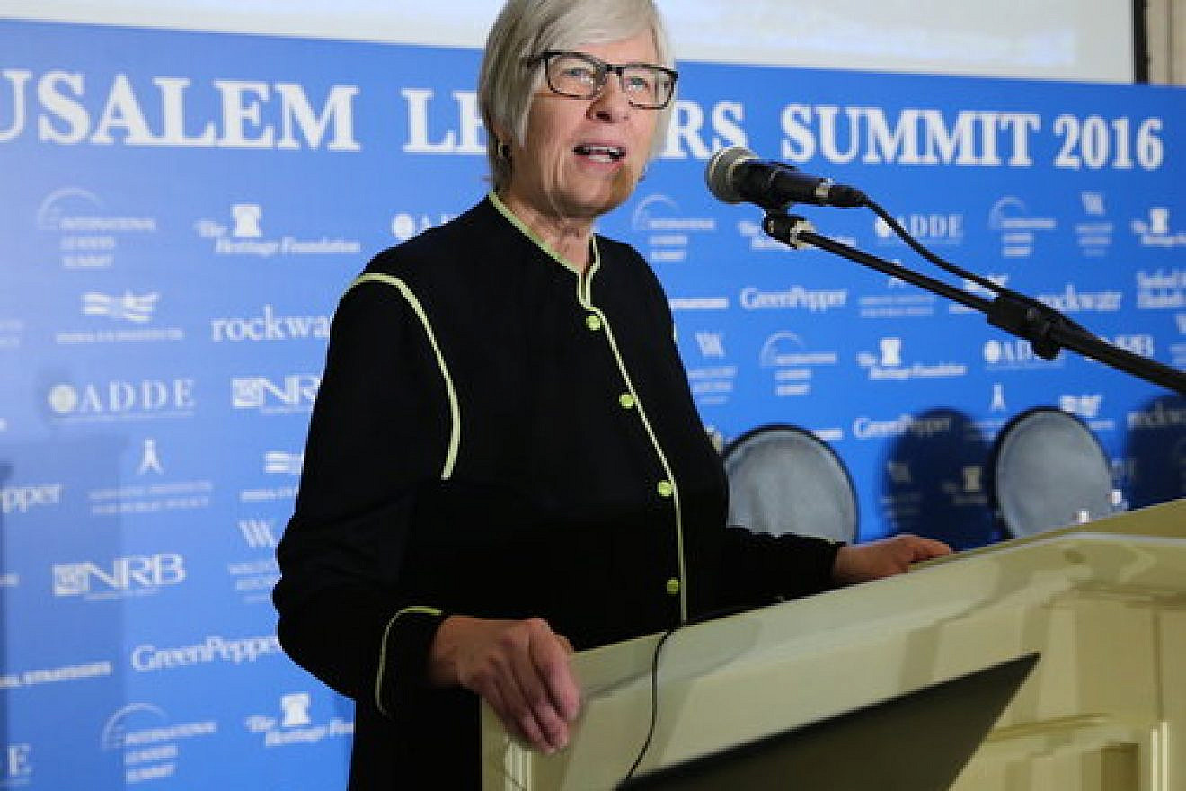 Becky Norton Dunlop, a member of President-elect Donald Trump's transition team and a distinguished fellow at the Washington, D.C.-based Heritage Foundation, speaks at the Dec. 19 Jerusalem Leaders Summit. Credit: Yossi Zamir.