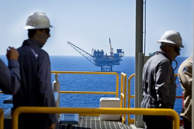 Workers seen at the Tamar gas field off the northern coast of Israel. Credit: Moshe Shai/Flash90.