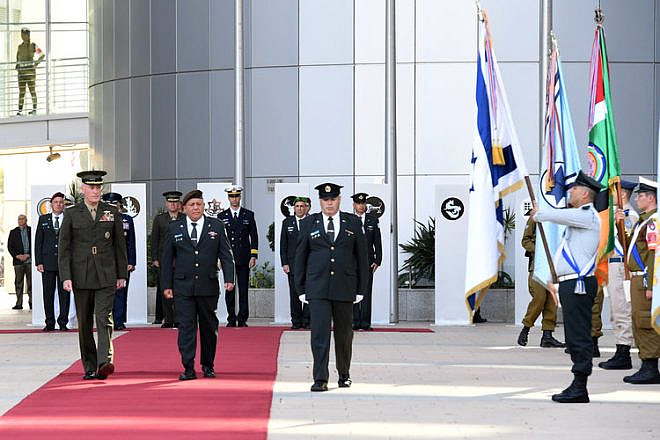 U.S. Chairman of the Joint Chiefs of Staff Gen. Joseph Dunford (front, left) is welcomed to Israel, May 8. In front, second from left, is IDF Chief of Staff Lt. Gen. Gadi Eizenkot. Credit: Matty Stern/U.S. Embassy Tel Aviv.