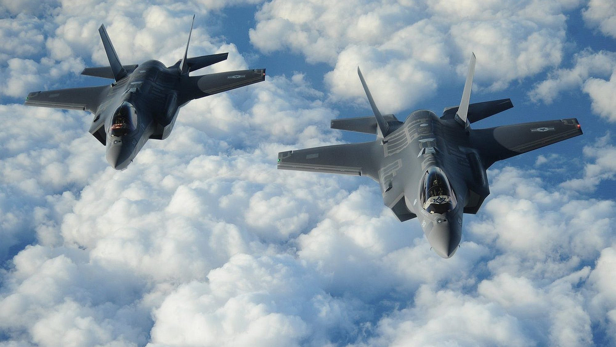 Israeli F-35I Adir jets fly in formation. Photo by 1st Lt. Erik D. Anthony/U.S. Air Force.