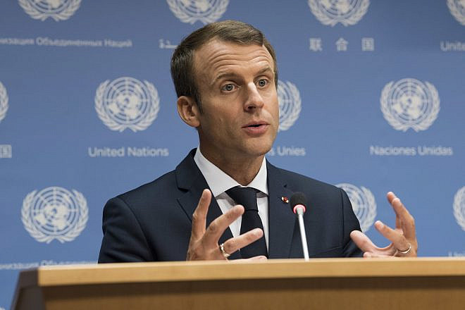 French President Emmanuel Macron addresses a press conference at the United Nations on Sept. 19, 2017. Credit: Kim Haughton/U.N. Photo.