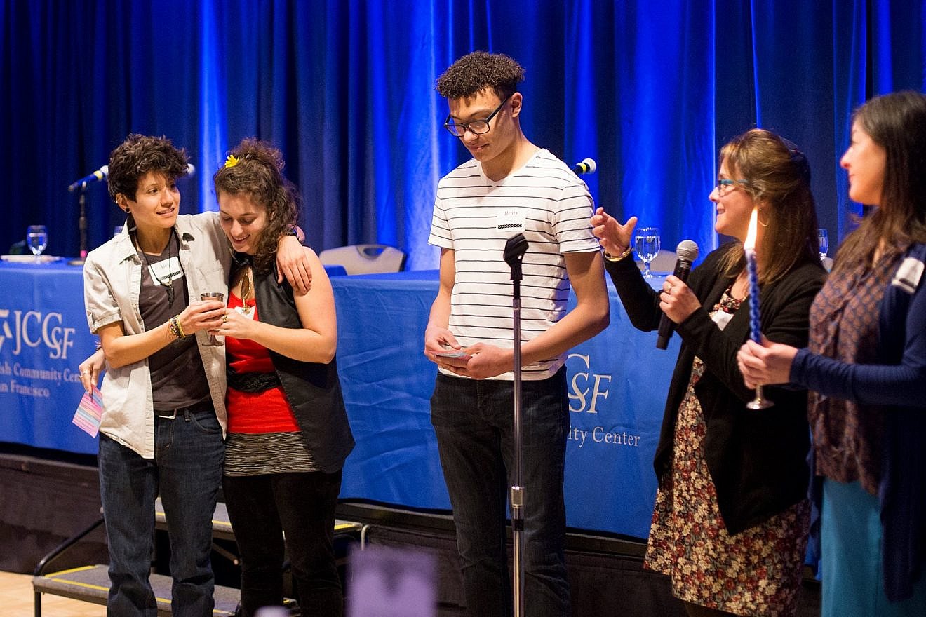 An January 2018 event at the Jewish Community Center of San Francisco, where teens and adults gathered to hear from a dynamic panel of guests on how their identities (Jewish, queer and otherwise) have informed their experience. Credit: Facebook.