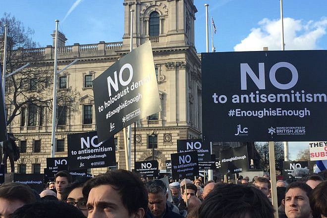 Thousands gather outside of Parliament in London to protest anti-Semitism in the British Labour Party, Sept. 3, 2018. Credit: Labour Against Anti-Semitism via Twitter.