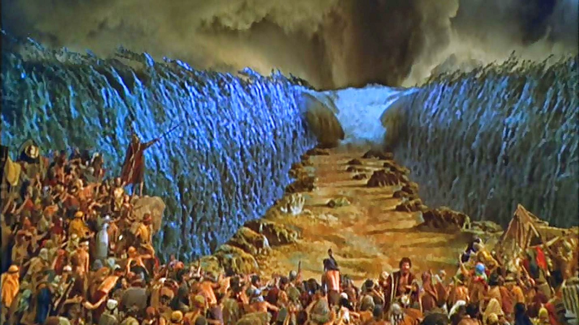 A fictional depiction of Moses parting the Red Sea from the movie "The Ten Commandments." Source: YouTube screenshot.