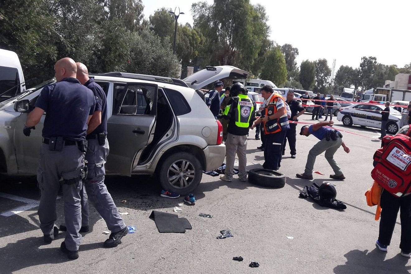 The scene of the car-ramming terrorist attack in the northern Israeli city of Acre. Credit: United Hatzalah.