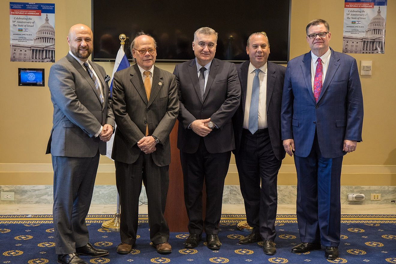 From left: Eagles’ Wings founder and executive director Bishop Robert Stearns, Congressional Azerbaijan Caucus co-chair Steve Cohen (D-Tenn.), Azerbaijan’s Ambassador to the United States of America Elin Suleymanov, Foundation for Ethnic Understanding’s President Rabbi Marc Schneier and Northwood Church’s Founding Pastor Bob Roberts Jr.