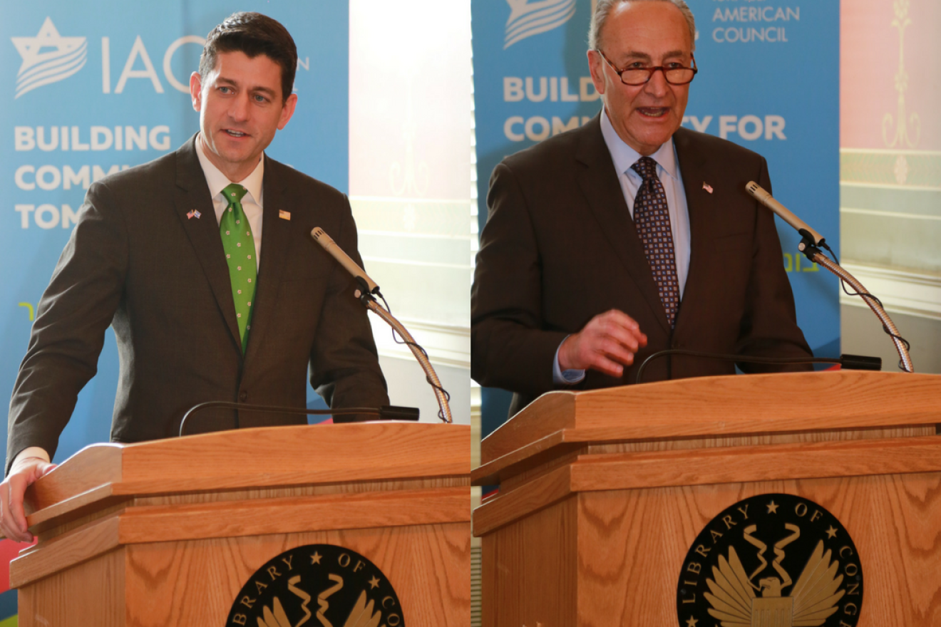 Speaker of the House Paul Ryan (R-Wis.) and Senate Minority Leader Chuck Schumer (D-N.Y.) separately address the Israeli-American Council during a luncheon on Capitol Hill celebrating Israel's 70th anniversary. Credit: IAC