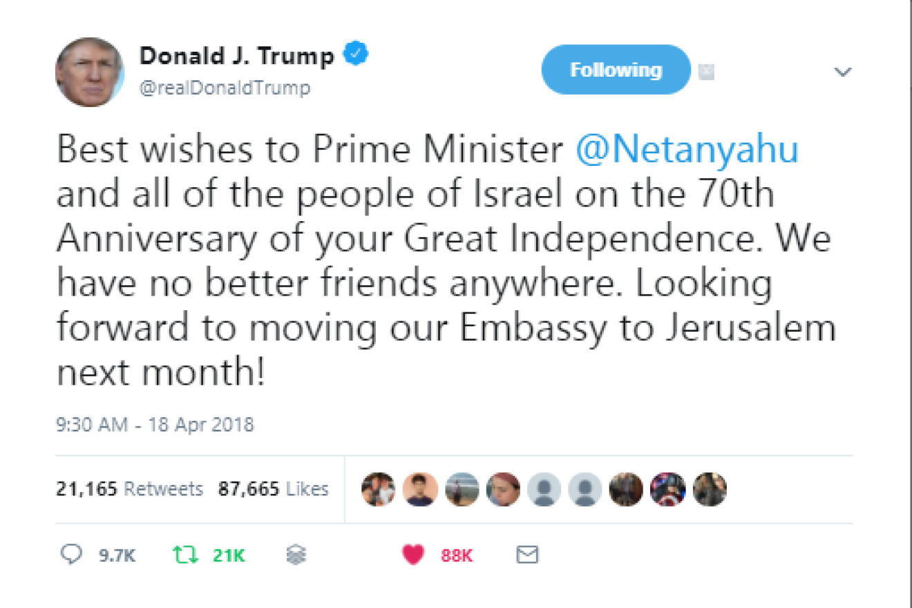 U.S. President Donald Trump Tweet on April 18, 2018. Source: Screenshot.