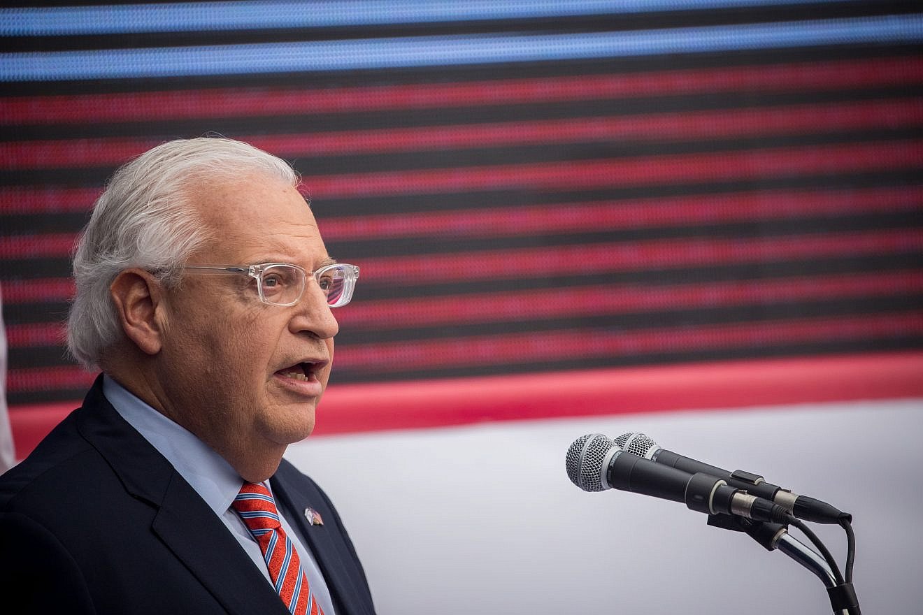 U.S. Ambassador to Israel David Friedman speaking at the official opening ceremony of the U.S. Embassy in Jerusalem on May 14, 2018. Photo by Yonatan Sindel/Flash90.