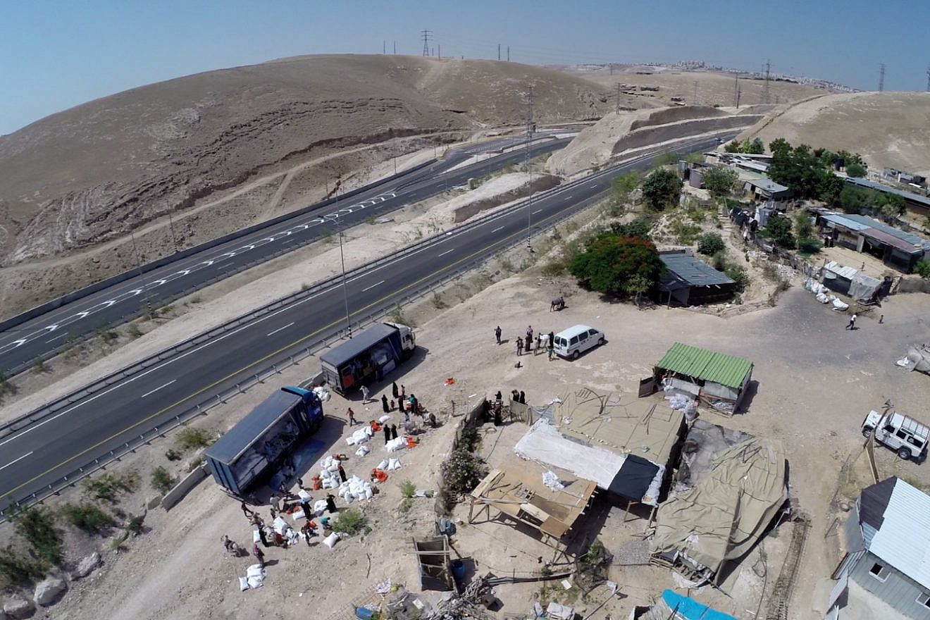The Bedouin village of Khan al-Ahmar in its present location. Credit: Regavim.