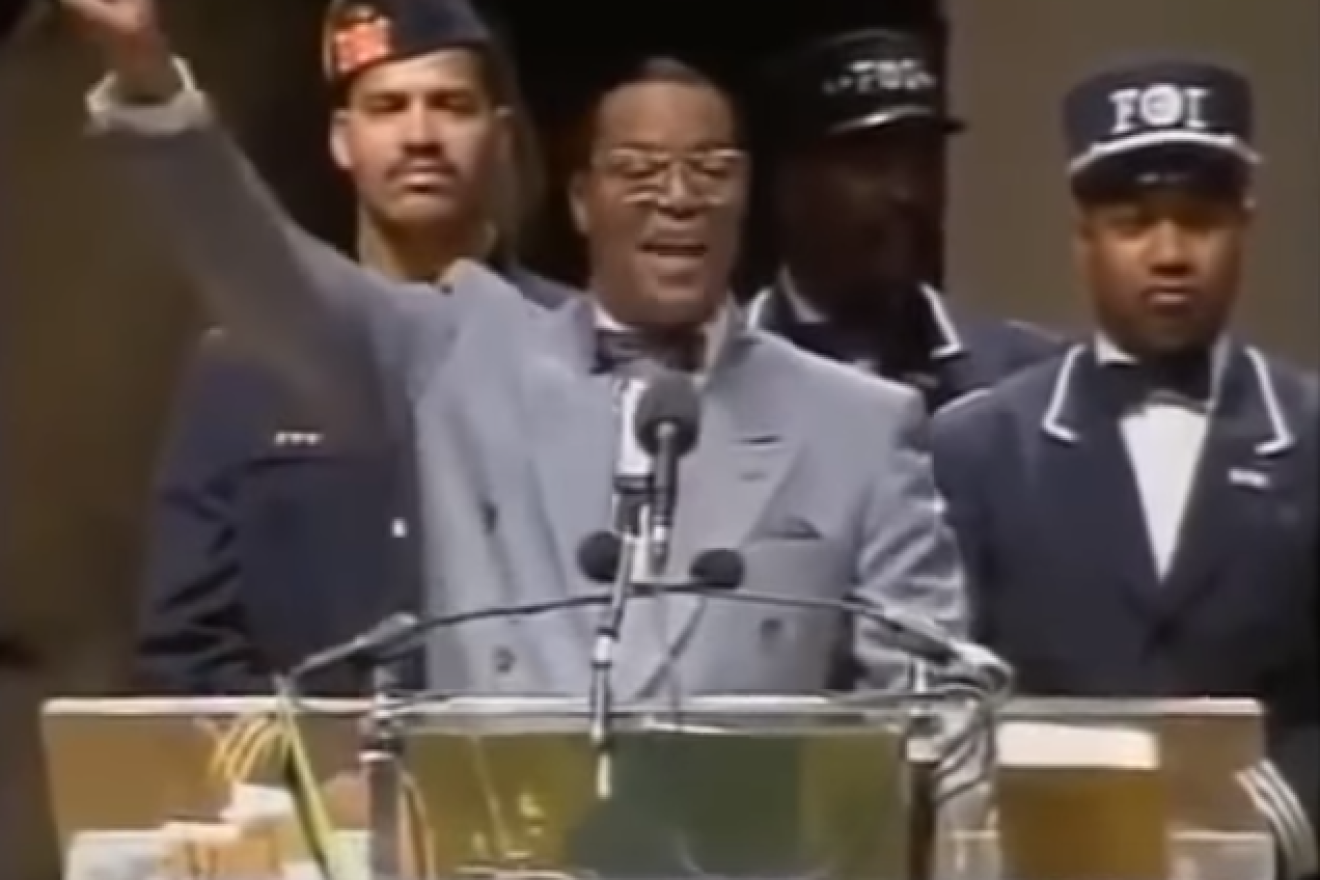 Nation of Islam Leader Louis Farrakhan addressing followers. Source: Screenshot.