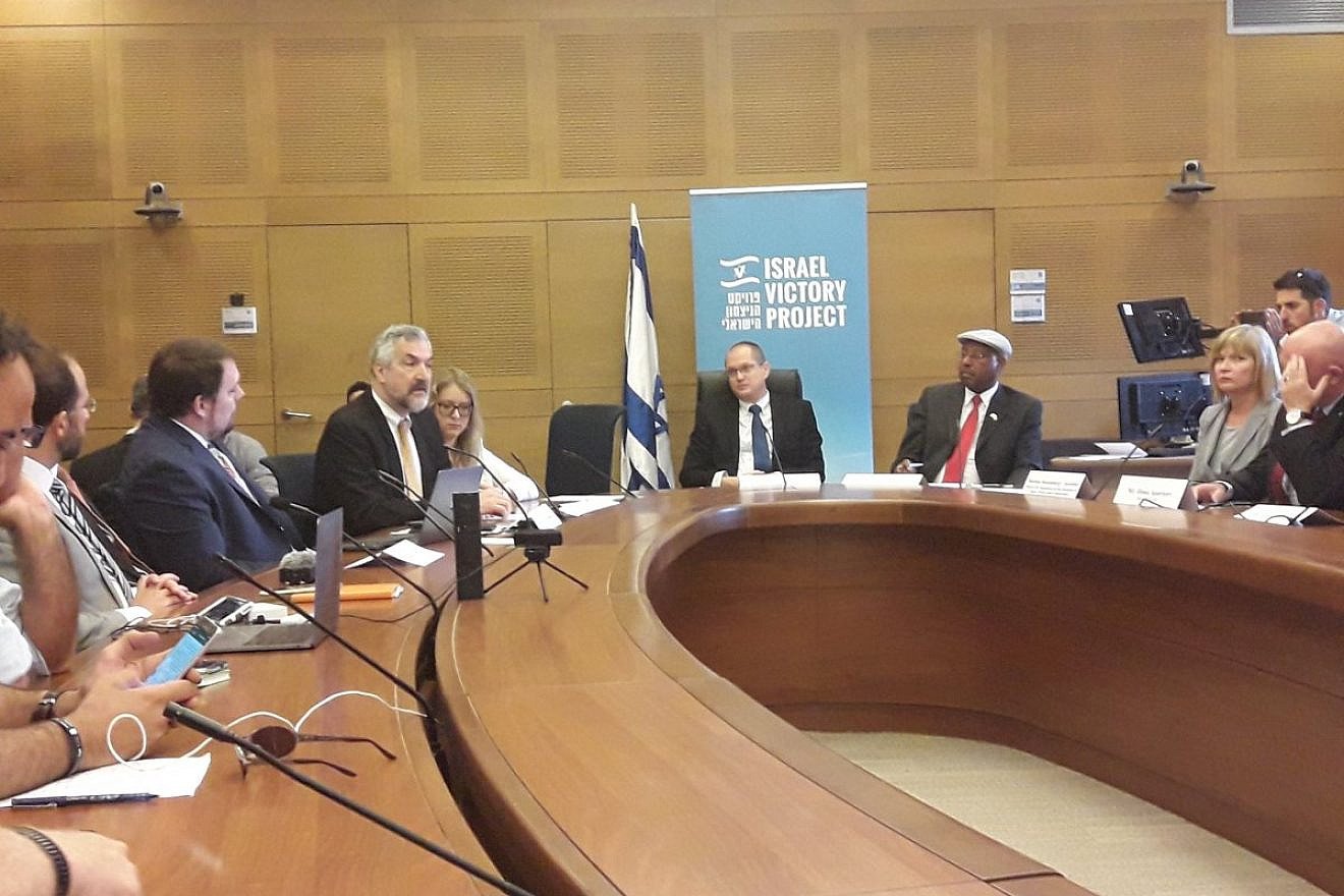 Middle East Forum president Daniel Pipes addressing Knesset Caucus in support of the Israel Victory Project. Credit: Middle East Forum via Twitter.