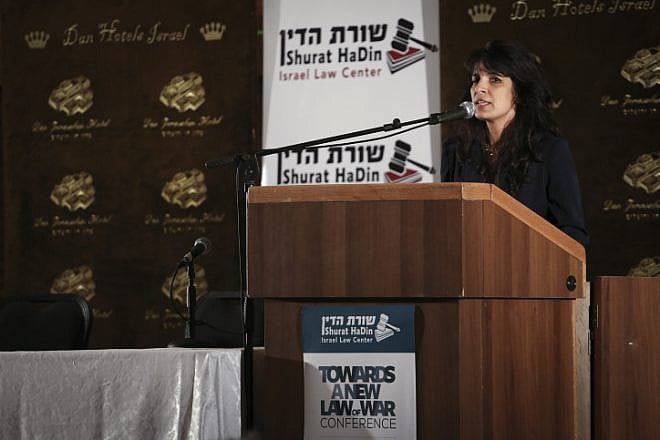 Nitsana Darshan-Leitner, president of Shurat HaDin, Israel Law Center, speaks during the conference "Towards a New Law of War" at the Dan Hotel Jerusalem on May 5, 2015. Photo by Hadas Parush/Flash90.