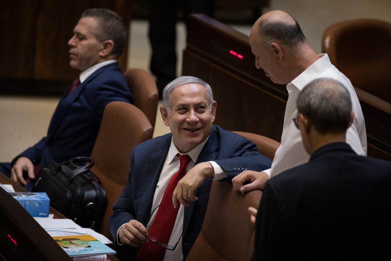 Israeli Prime Minister Benjamin Netanyahu attends the Knesset Plenary Hall session ahead of the vote on the Nationality Law, which will enforce the foundation of the State of Israel as the state of the Jewish people, on July 18, 2018. Photo by Hadas Parush/Flash90.