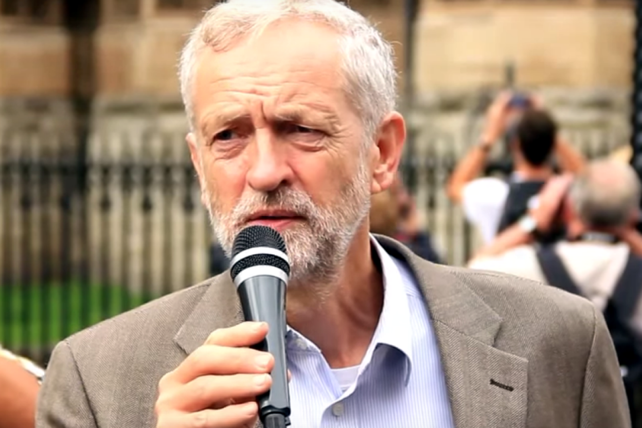 British Labour Party leader Jeremy Corbyn. Credit: RevolutionBahrainMC/YouTube via Wikimedia Commons.