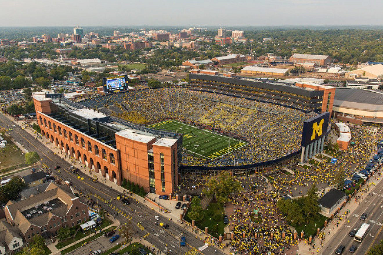 Aerial photo of the University of Michigan campus and football stadium. Credit: University of Michigan.