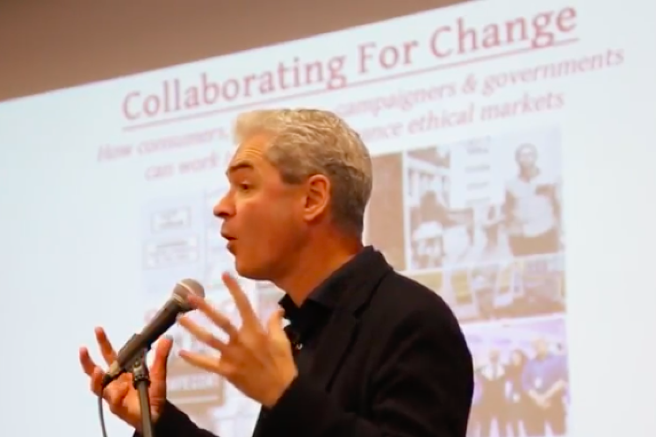 John Hilary, executive director of War on Want, talking about the BDS movement against Israel. Screenshot: YouTube.