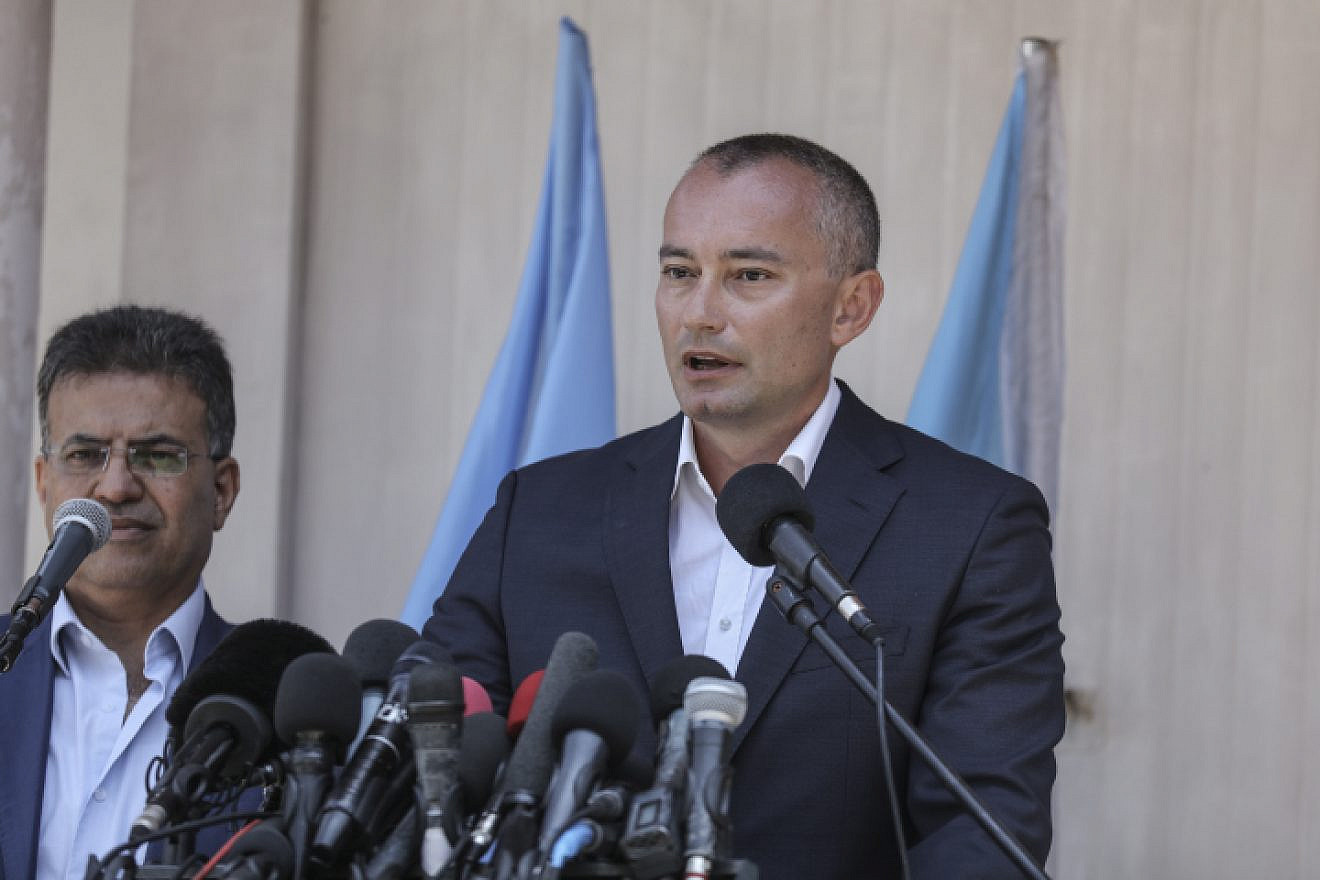 United Nations Special Coordinator for the Middle East Peace Process Nickolay Mladenov speaks at a press conference during his visit in Gaza on July 15, 2018. By Wissam Nassar/Flash90.