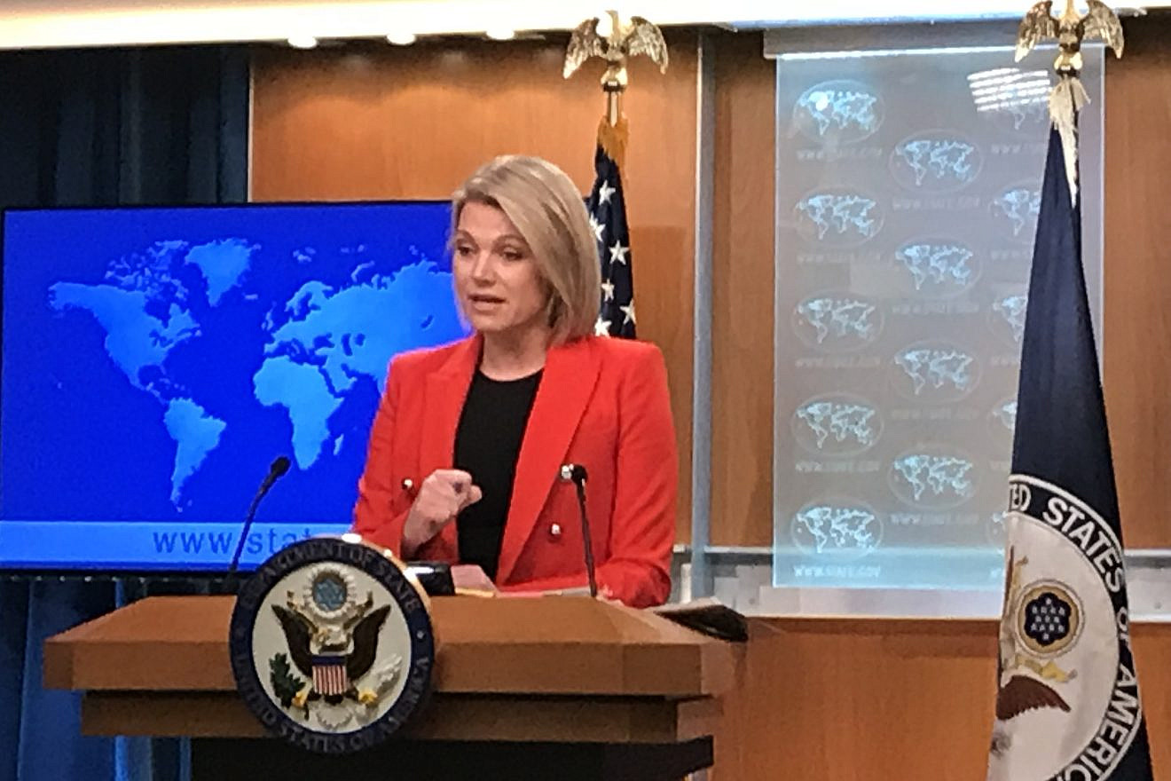 U.S. State Department spokesperson Heather Nauert delivers a press briefing at the department in Washington, D.C., on Nov. 15, 2018. Credit: Jackson Richman/JNS.