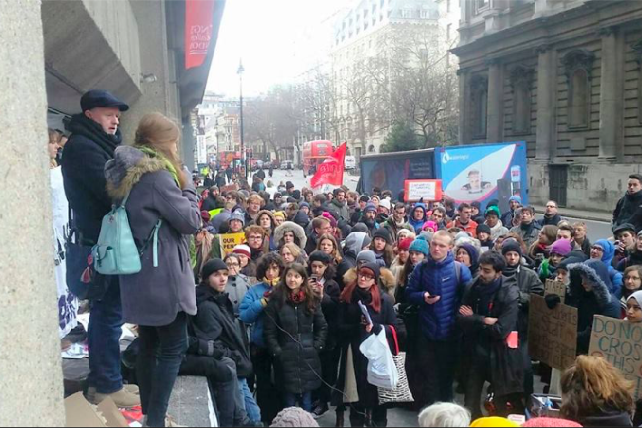 King's College London Action Palestine Society holding a demonstration on Feb. 27, 2018. Source Screenshot.