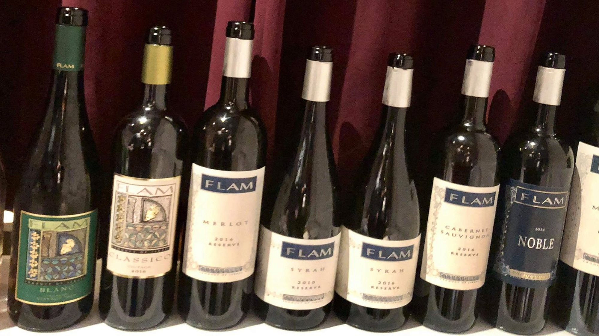 The wines served at the dinner at Noi Due Carne kosher restaurant in New York City. Credit: Yossie Horwitz.