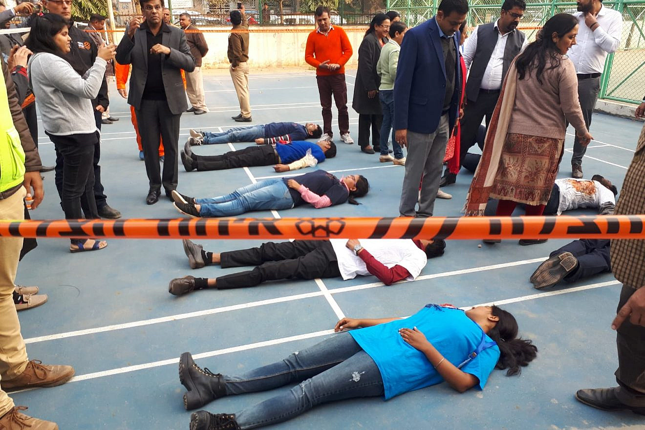 A mass-casualty incident training and preceding lecture in Gurugram, India. Credit: United Hatzalah.
