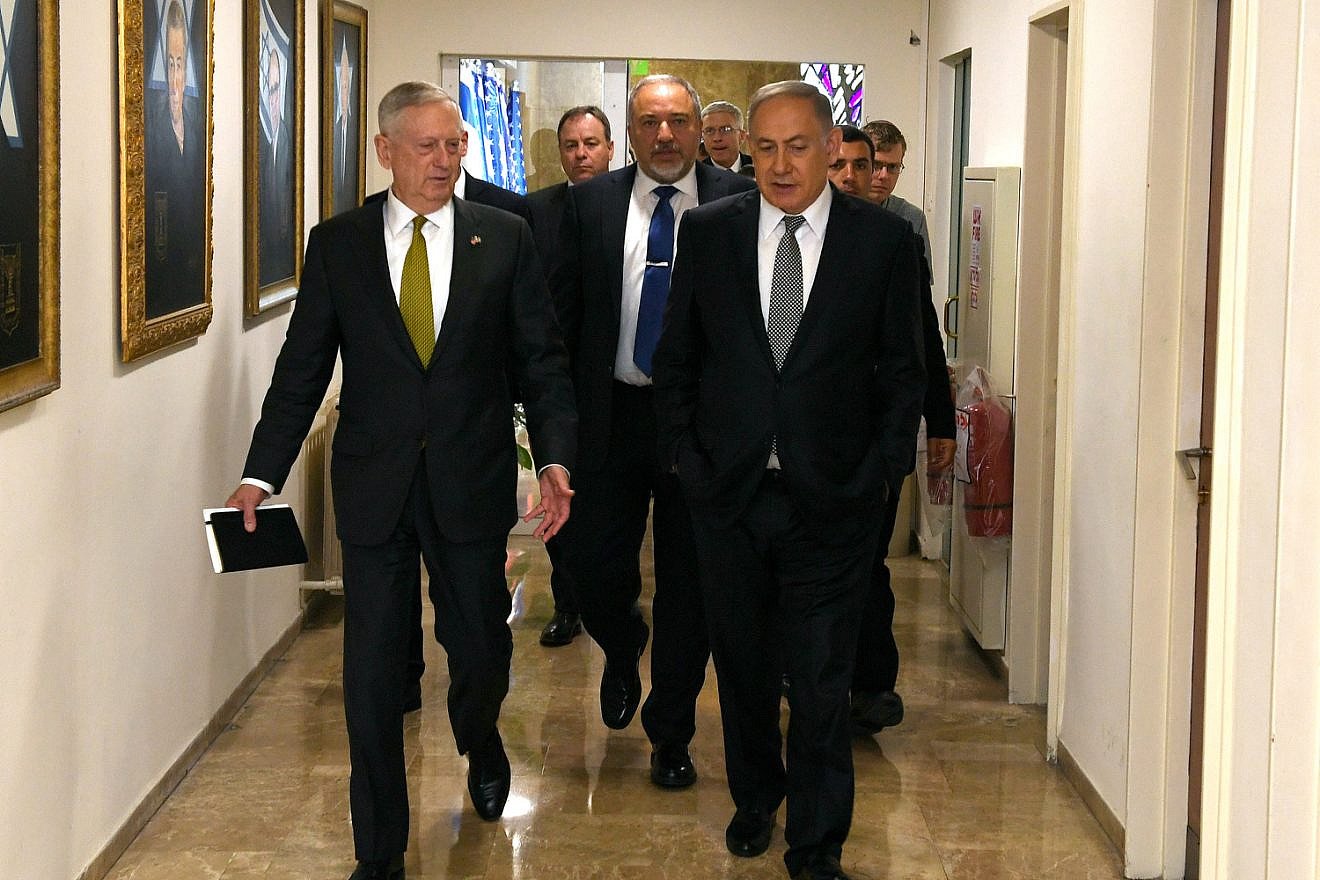U.S. Secretary of Defense James Mattis, left, with Israeli Prime Minister Benjamin Netanyahu in Israel in April 2017. Credit: U.S. Embassy in Israel.
