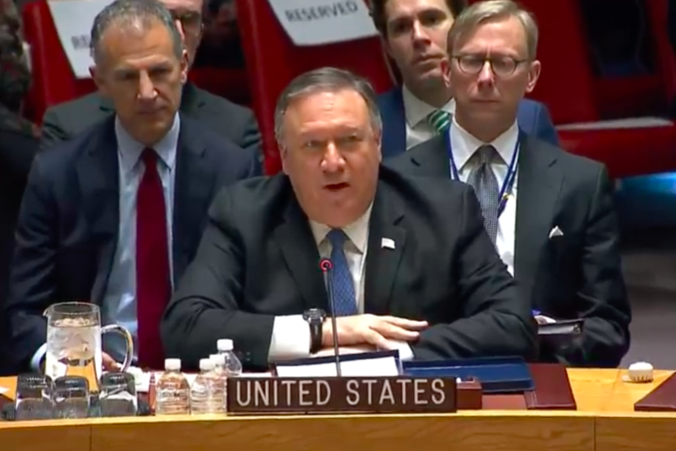 U.S. Secretary of State Mike Pompeo addresses the U.N. Security Council on the Iranian threat, Dec. 12, 2018,. Source: Screenshot.