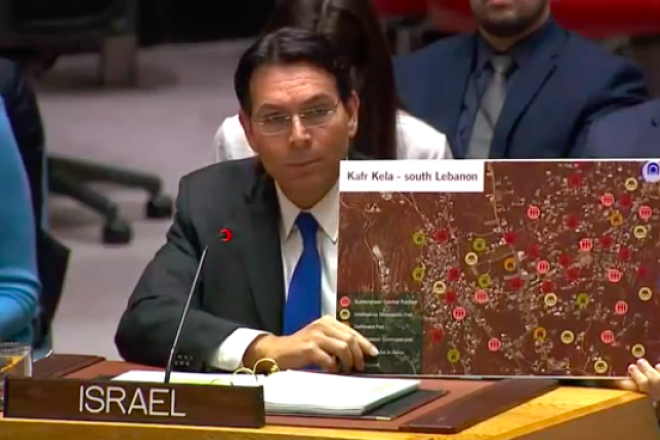 Israeli Ambassador to the United Nations Danny Danon speaks at a special session of the Security Council on Dec. 19, 2018, warning about the Hezbollah threat. Source: Screenshot.