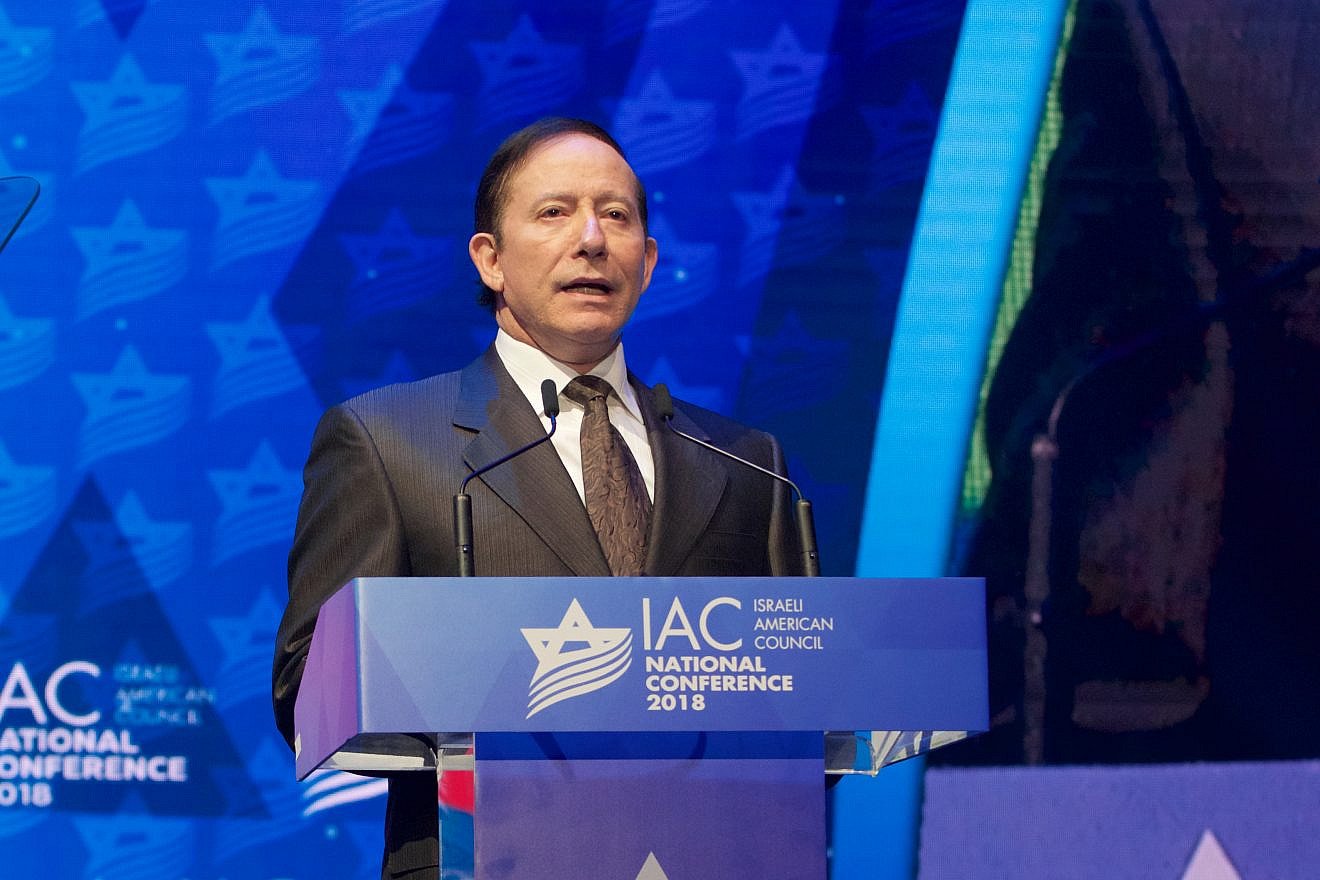 Israeli-American Council chairman Adam Milstein addressing an IAC conference in Washington, D.C. Credit: Perry Bindelglass.