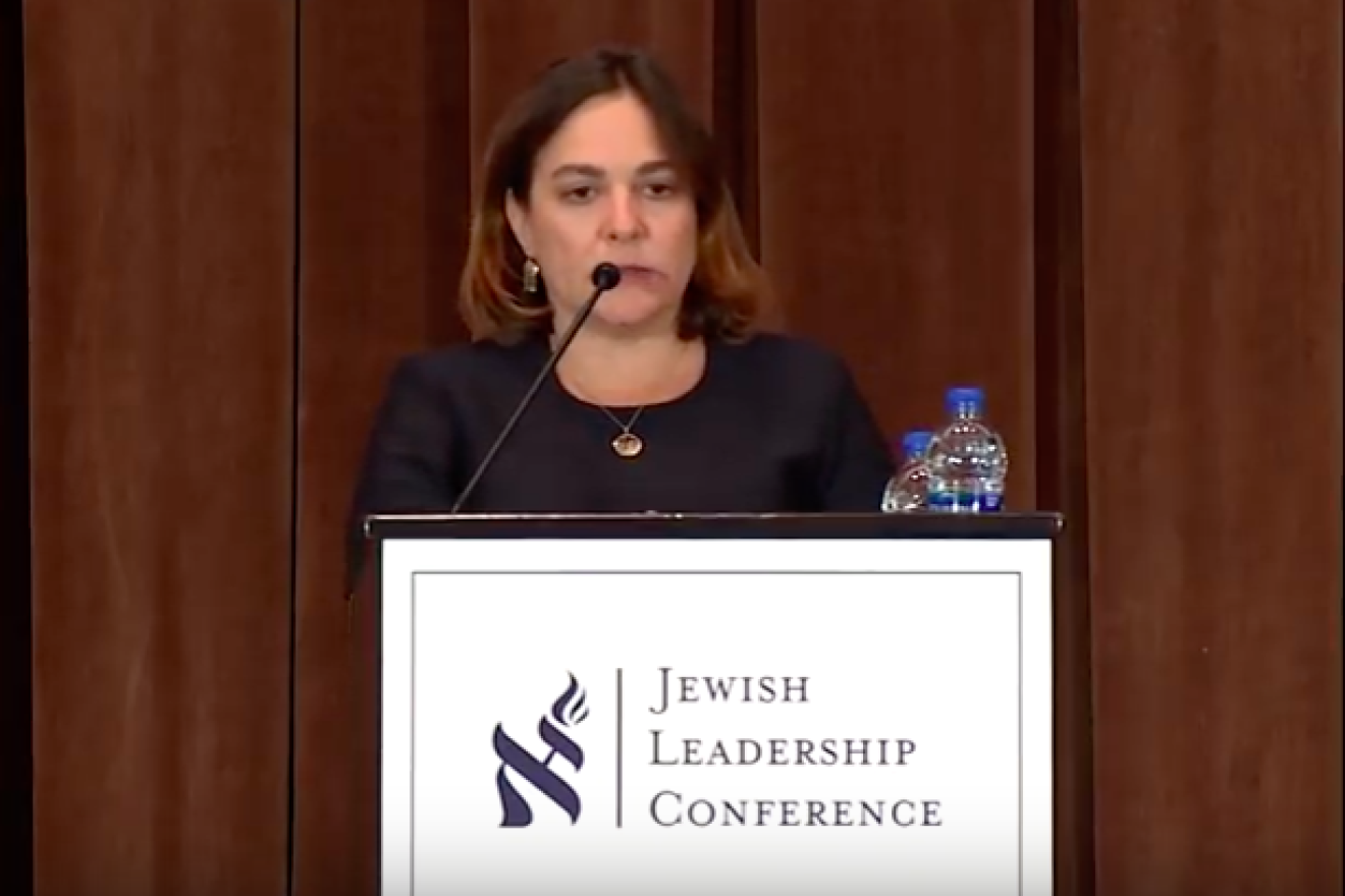 American-Israeli political commentator Caroline Glick addresses the Conference on Jews and Conservatism in New York on Oct. 28, 2018. Source: Screenshot.