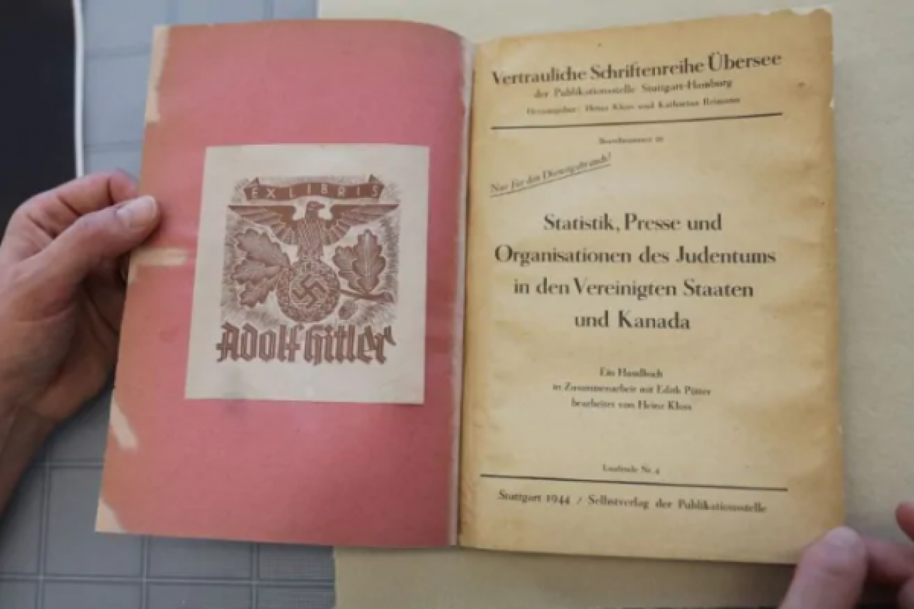 A 1944 report by German linguist Heinz Kloss, titled "Statistics, Media and Organizations of Jewry in the United States and Canada" and previously owned by Adolf Hitler, acquired in January 2019 by the Library and Archives Canada. Credit: Library and Archives Canada.