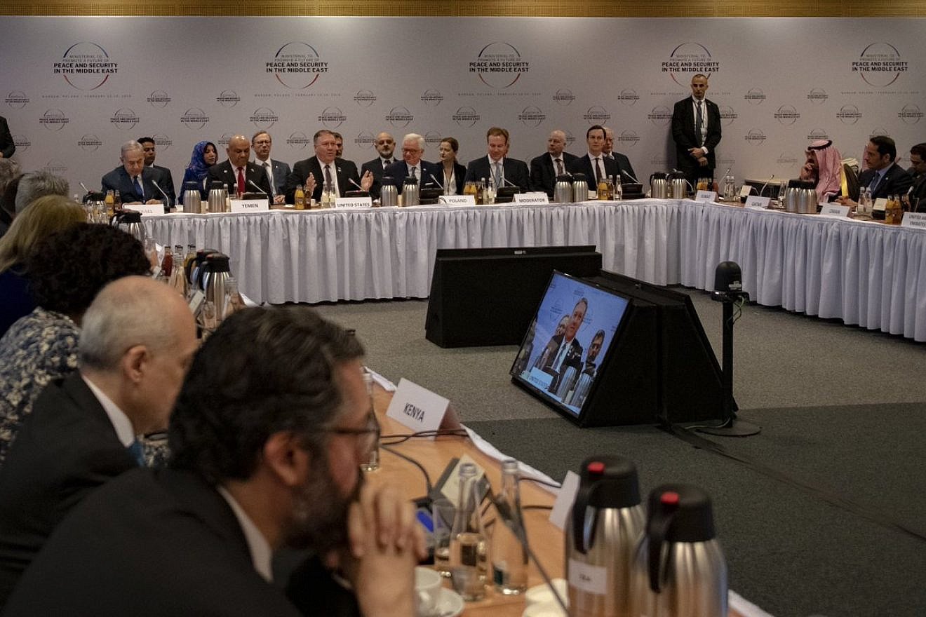 Leaders at the Warsaw summit, called “The Ministerial Conference to Promote a Future of Peace and Security in the Middle East.” Credit: U.S. Secretary of State Mike Pompeo/Twitter.